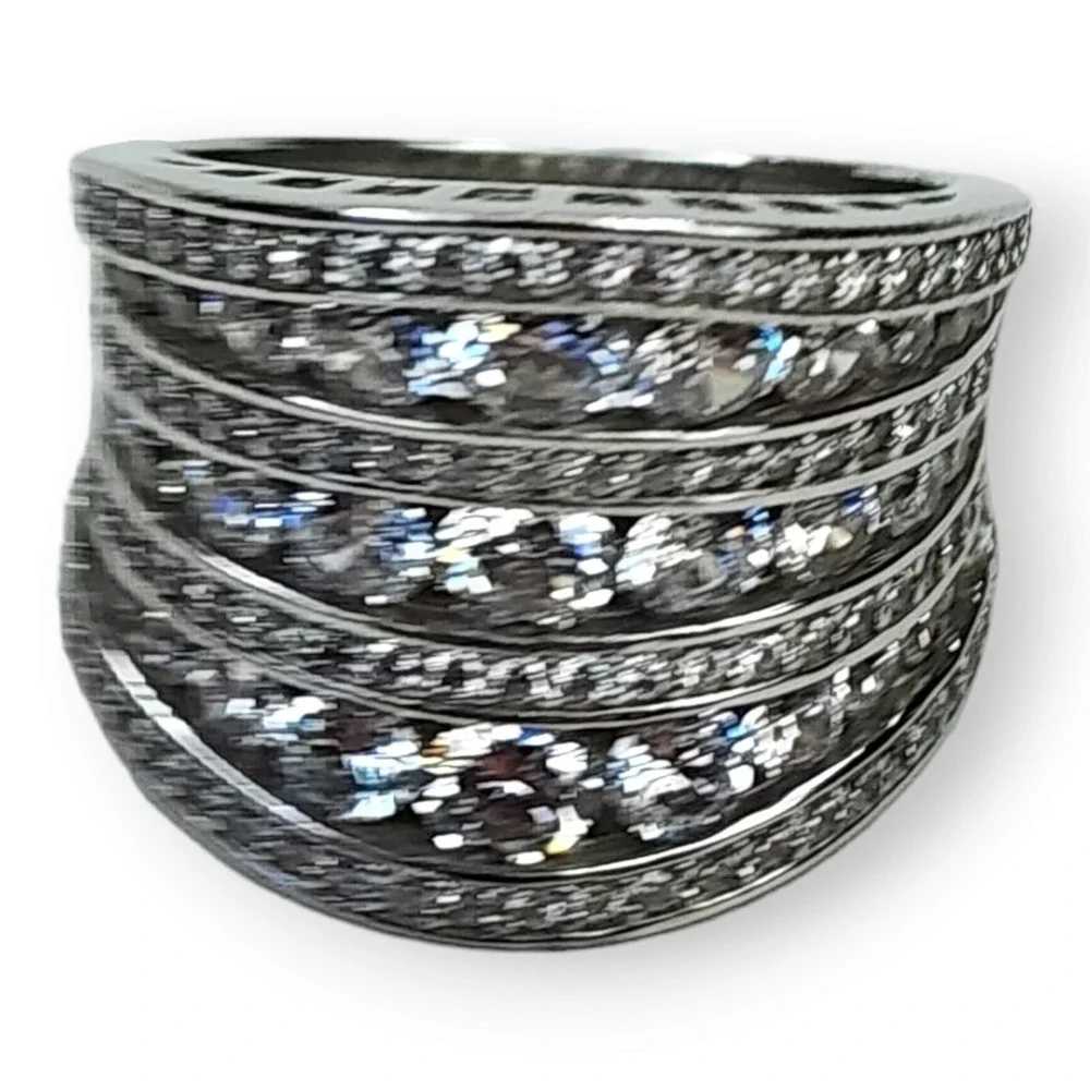 Statement Ring Sterling Silver 925 Cocktail Cubic Zirconia Ring Size 8.25